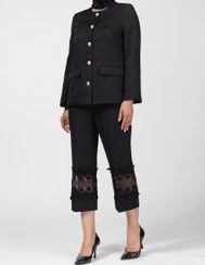 تصویر شلوار زنانه پارچه ای مجلسی کتان لمه قد ۹۰ دلاریس مشکی 