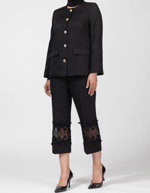 تصویر شلوار زنانه پارچه ای مجلسی کتان لمه قد ۹۰ دلاریس مشکی 