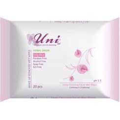 تصویر دستمال مرطوب پاک کننده آرایش پوست چرب یونی لد 20 برگی uni led antibacterial hand cleansing wet wipes oily skin