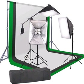 تصویر پکیج استودیو ، (سافت باکس) 12 لامپ ، پایه پرتابل و پرده عکاسی (مناسب تولید محتوا ، عکاسی خانگی و صنعتی و.) 