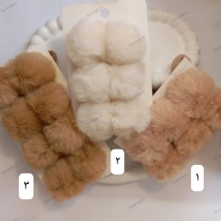 تصویر کش خزی توپی کرم و قوه ای جفتی وارداتی کد 1049 - کرم 