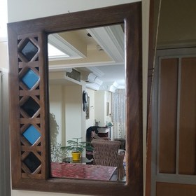 تصویر قاب آینه گره چینی تلفیق چوب و کاشی بدون آیینه 