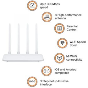 تصویر روتر بی‌ سیم شیائومی مدل Mi 4C Xiaomi Mi AIoT Router 4C WLAN Router (up to 300 Mbps at 2.4 GHz, Dual-Core CPU, 2 x LAN Ports, 4 External Antennas, up to 64 Devices)