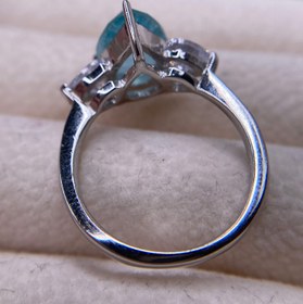 تصویر انگشترنقره زنانه طرح اشک نگین دابلت آکوامارین Women's silver ring with blue gem tear design