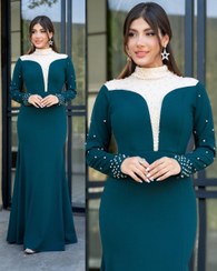 تصویر لباس مجلسی ماکسی بنیتا سایز ۳۸ تا ۵۲ رنگ آبی آسمانی 