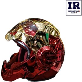 تصویر کلاه کاسکت فیس متحرک آیرون من iron man - قرمز طلایی 