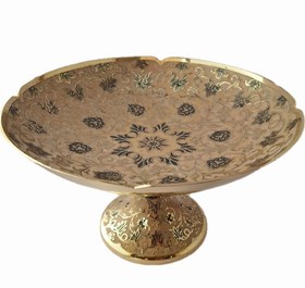 تصویر میوه خوری پایه دار برنجی میناکاری Enameled brass fruit bowl with stand