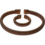 تصویر ست دستبند و انگشتر مسی راه راه خطی 