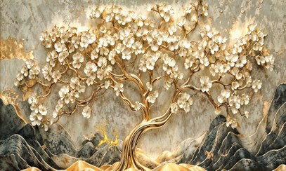 تصویر پوستردیواری درخت شکوفه دار طلایی 