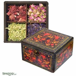 تصویر جعبه چای و دمنوش 16*16 طرح گل مرغی(حاوی دمنوش) 
