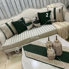 تصویر کاور کوسن مخمل طرح شهرزاد کد 3 (بژ و سبز تیره) 