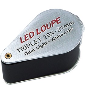 تصویر لوپ 20X چراغ دار گوهرشناسی LED+UV Triplet Loupe