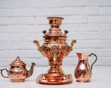 تصویر سرویس سماور زغالی قلم زنی مسی کد 102335 