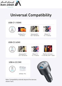 تصویر شارژر فندکی انکر مدل A2737 ظرفیت ۱۶۷.۵ وات با ۳ پورت 