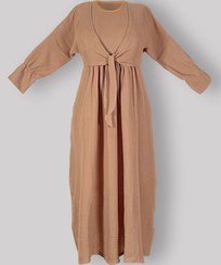 تصویر پیراهن بلند بارداری - زایمان - شیردهی- جنس موسلین- تک رنگ -رنگ دارچینی 