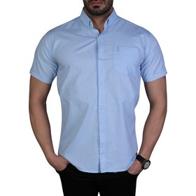 تصویر پیراهن مردانه ساده تک جیب پولو آبی روشن 