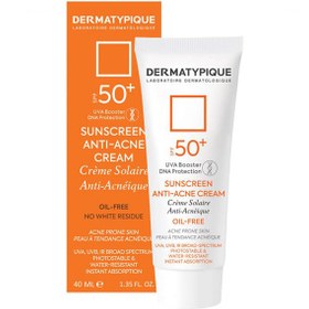 تصویر ضد آفتاب بی رنگ آنتی آکنه درماتیپیک مناسب پوست چرب و جوش دار SPF 50+ حجم 40 میلی لیتر 