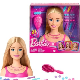 تصویر سر styling عروسک باربی با موهای بلوند و 20 اکسسوری رنگی برند barbie Barbie Doll Styling Head, Blond Hair with 20 Colorful Accessories,