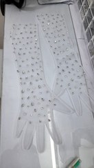 تصویر دستکش توری فول سنگ و نگین اصل تا آرنج - شامپاینی dastkesh tori fool ngin