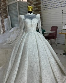 تصویر لباس عروس جسمیکو پولکی یقه خورشیدی دانن ساتن زونیکس جفت Bride dress