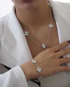 تصویر ست زنانه مسترکوالیتی تراش دار ونکلیف با آبکاری رادیوم نانو رنگ ثابت Women's master quality Van Cleef cut set with permanent nano color radium plating