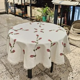 تصویر رومیزی گرد گلدوزی زرشک کوچک 