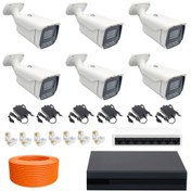 تصویر پک کامل 6 عددی دوربین مداربسته 5 مگاپیکسل دید در شب رنگی IP کد 5824 CCTV IPC 6Qty 5mp Warm light 5824 Package