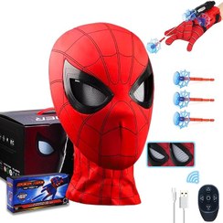 تصویر ماسک اسپایدرمن با چشم‌های متحرک Spider Hero Mask Remote Control Movable Mechanical Eyes Spider Super Hero Full Mask Moving Lenses Cosplay Wearable Movie Prop Mask Homecoming mask Man for Birthday Halloween And Christmas Gi