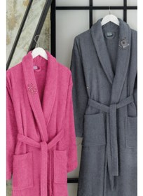 تصویر ست ۴ عددی حوله و روپوش حمام به رنگ خاکستری و فوشیا برند casnack Gray Fuchsia Towel Bathrobe Set of 4