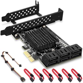 تصویر 6 Ports SATA 3 III 3.0 6 Gbps SSD to PCIe Adapter PCI-e PCI Express x1 Controller Board Expansion Card Support x4 x6 x8 x16 