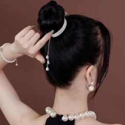 تصویر گیره مو گوجه ای تمام نگین آویزدار 