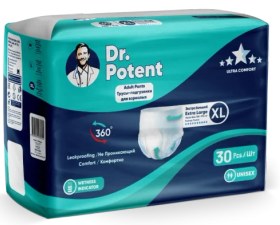تصویر پوشک بزرگسال شورتی دکتر پوتنت سایز ایکس لارج بسته ۳۰ عددی 