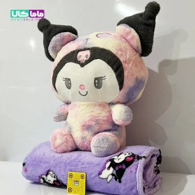 تصویر عروسک کرومی آبرنگی با پتوی طرح دار بنفش 50 سانتیمتر 