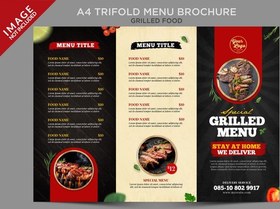 تصویر منو رستوران A4 سه لت – Grilled food A4 trifold menu 