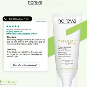 تصویر کرم ضد آفتاب نوروا مدل اکسفولیاک برای پوست های چرب و مستعد آکنه Noreva Exfoliac Matifying Suncare Fluid Spf50+ 40ml 