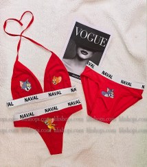 تصویر ست کاپلی زنانه و مردانه سه تیکه نخی طرح تام و جری 