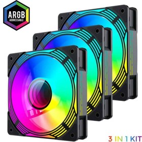 تصویر فن کیس گیم مکس مدل KF300R با نورپردازی ARGB پک سه تایی GameMax KF300R ARGB Black 12*12 Case Fan