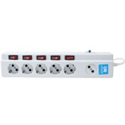 تصویر چند راهی 5+1 خانه فیوز دار پارت الکتریک با کابل 1٫8 متری PE2095 Part PE2095 Power Strip