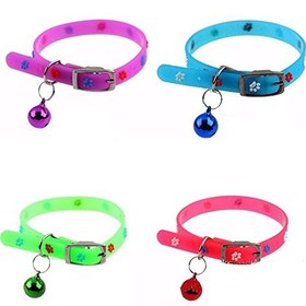 تصویر قلاده گردنی سلیکونی گربه و توله سگ مدل رد پنجه Cat Dog Collar with Bell pet's paw