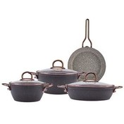 تصویر قابلمه مشکی ظروف آشپزخانه گرانیتی خط 7 قطعه گل رز سیاه جدید Emsan 