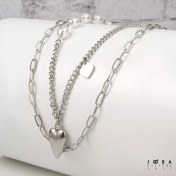 تصویر گردنبند مروارید قلب نقره ای ژوپینگ کد 1080771092 