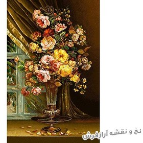تصویر نخ و نقشه تابلو فرش دستباف گل و گلدان رز - 5569 