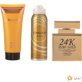 تصویر ست ادو پرفیوم زنانه لنکوم مدل LONKOOM 24K pure gold LONKOOM 24K pure gold Eau de Parfum Gift Set For Women 100ml