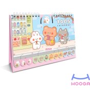 تصویر تقویم رومیزی بزرگ 1405 طرح خرس و خرگوش و گربه 