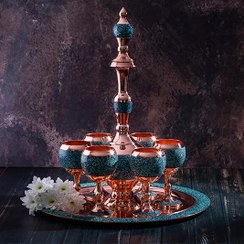 تصویر سرویس جام و تنگ و سینی فیروزه کوبی نیشابور شربت خوری ست فیروزه کوبی 37 