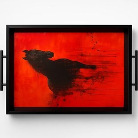 تصویر سینی دکوراتیو قاب مشکی طرح اسب 43 سانت 