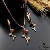 تصویر نیم ست جواهرات ژوپینگ طرح گل رز با جنس استیل 