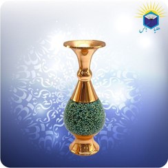 تصویر گلدان صراحی مس و فیروزه‌کوب ۱۶ سانتی‌متری آقاجانی 