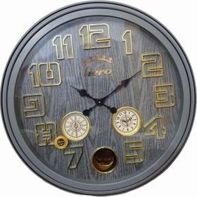 تصویر ساعت دیواری هیرو طوسی 70سانتی عدد طلایی hero clock