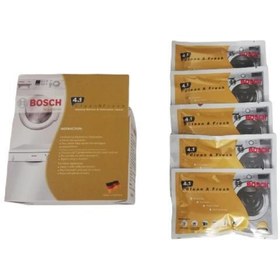 تصویر پودر جرم گیر ماشین لباسشویی و ظرفشویی بوش (Bosch) مدل Gold بسته 5 عددی شوینده ظروف